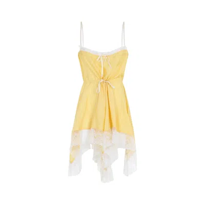 Saint Laurent Lace Mini Dress Asymmetrical Hem Bow Straps In Yellow