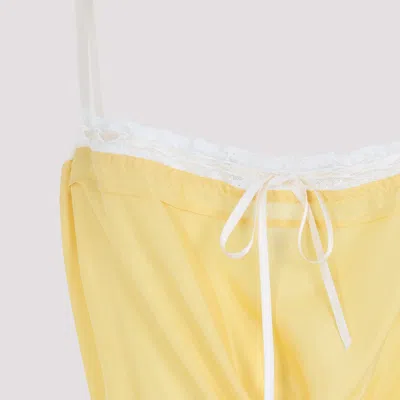 Saint Laurent Lace Mini Dress Asymmetrical Hem Bow Straps In Yellow