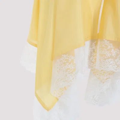 Saint Laurent Lace Mini Dress Asymmetrical Hem Bow Straps In Yellow