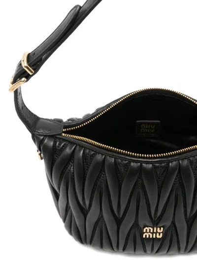 Miu Miu Leather Shoulder Bag Adjustable Strap Hardware In Black