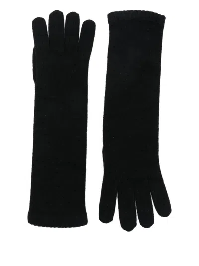 Alpo Black Solid Knitted Gloves In Black