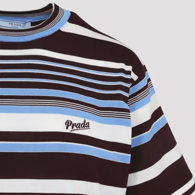 Prada Amaranth And Light Blue Striped Cotton T-shirt In Multi