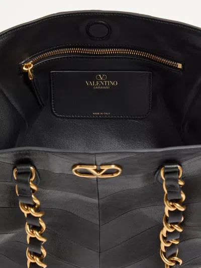 Valentino Garavani Laseine Shopping Bag In Nappa Leather With A Chevron Pattern For Woman In Black