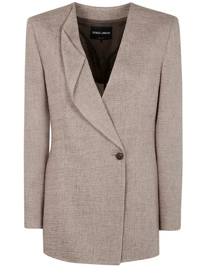 Giorgio Armani Textured Jacket Long Sleeves Notched Lapel In Neutral