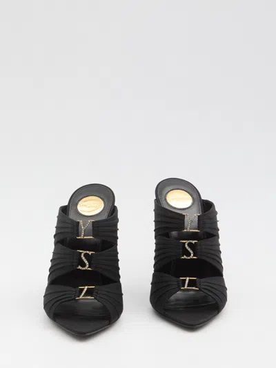 Saint Laurent Emilie 110 Crystal Embellished Satin Mules In Black