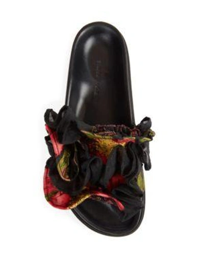 Shop Simone Rocha Floral Ruffle Slides In Black