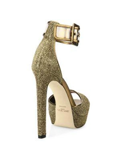 Shop Jimmy Choo Mayner Glitter & Pvc Platform Sandals In Gold Clear