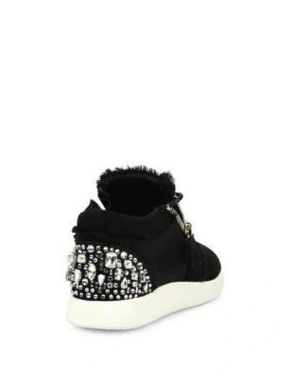 Shop Giuseppe Zanotti Crystal-embellished Suede & Satin Side-zip Trainers In Black
