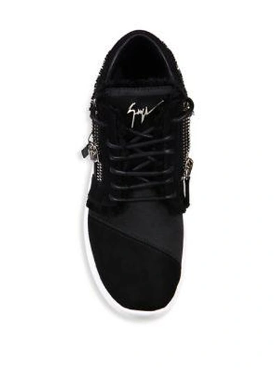 Shop Giuseppe Zanotti Crystal-embellished Suede & Satin Side-zip Sneakers In Black