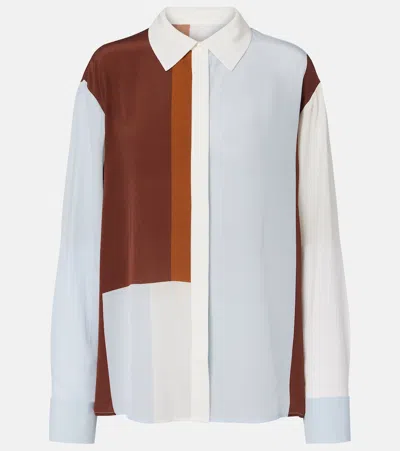 Sir Marais Button-front Silk Shirt In Blue