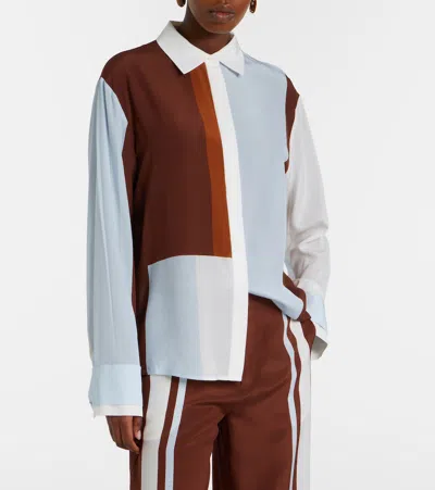 Sir Marais Button-front Silk Shirt In Blue