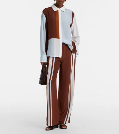 Sir Marais Button-front Silk Shirt In Blue