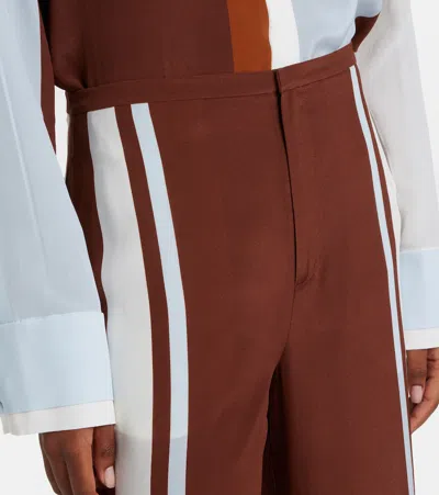 Sir Marais Striped Silk Straight-leg Pants In Burgundy