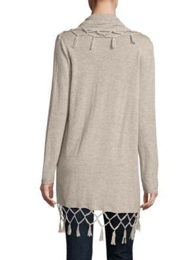 Shop Ella Moss Ninette Fringed Open-front Wool & Cashmere Blend Sweater In Heather Camel