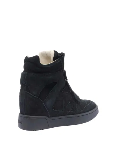 Isabel Marant Women Black Wedge With Insert Design And High Heel Sneaker In Leather Woman