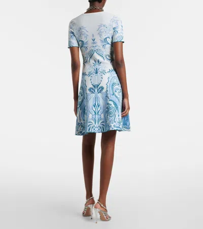 Etro Leafy Paisley Jacquard Short-sleeve A-line Dress In Blue