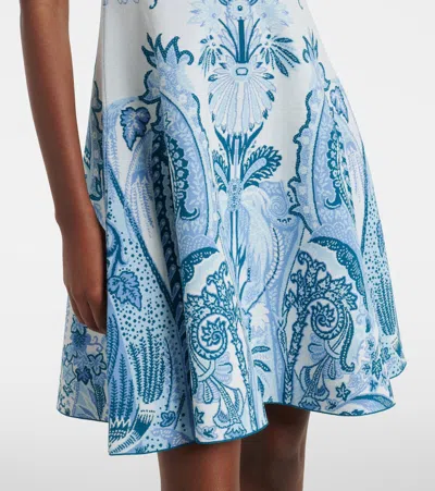 Etro Leafy Paisley Jacquard Short-sleeve A-line Dress In Blue