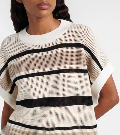 Brunello Cucinelli Striped Cotton Net Knit T-shirt In Multi