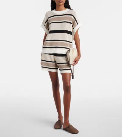 Brunello Cucinelli Striped Cotton Net Knit T-shirt In Multi