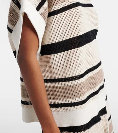Brunello Cucinelli Striped Cotton Net Knit T-shirt In Multi