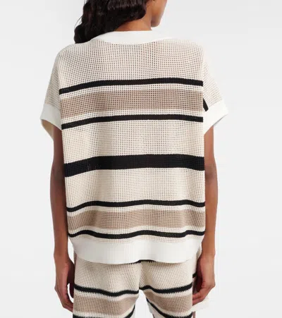 Brunello Cucinelli Striped Cotton Net Knit T-shirt In Multi