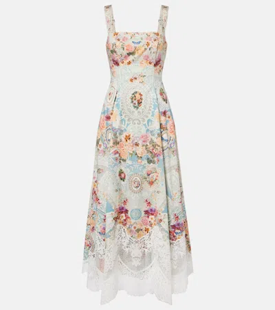 Camilla Taste For Lace Floral-print Lace-trim Midi Dress In Multi