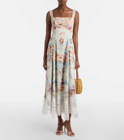 Camilla Taste For Lace Floral-print Lace-trim Midi Dress In Multi