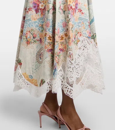 Camilla Taste For Lace Floral-print Lace-trim Midi Dress In Multi