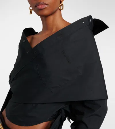 Balenciaga Off Shoulder Crop Shirt Long Sleeves In Black