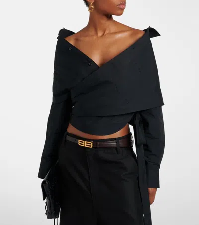Balenciaga Off Shoulder Crop Shirt Long Sleeves In Black