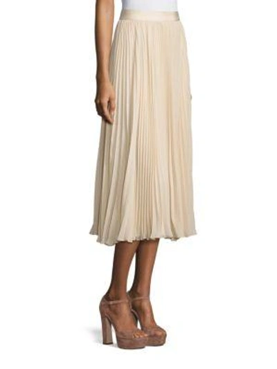 Shop Alice And Olivia Essie Pleated Midi Skirt In Champagne
