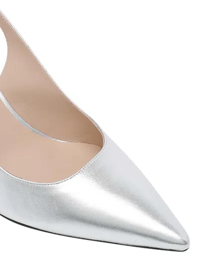 Stuart Weitzman 75mm Stuart Power Metallic Leather Slingback Pumps In White