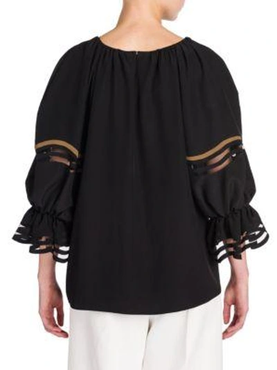 Shop Fendi Ruffle-detail Silk Crepe De Chine Blouse In Black