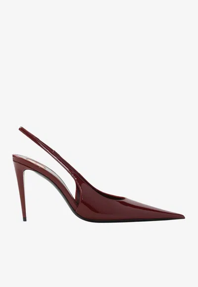 Saint Laurent Guermantes Slingback Pumps In Red Patent Leather In Burgundy