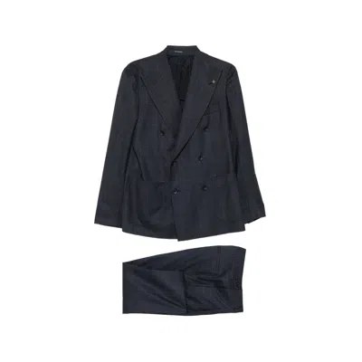 Tagliatore Double-breasted Check Suit In Blue
