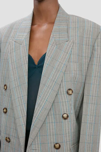 Victoria Beckham Womens Blue Grey Multi Tailored Double-breasted Wool Jacket In Multi