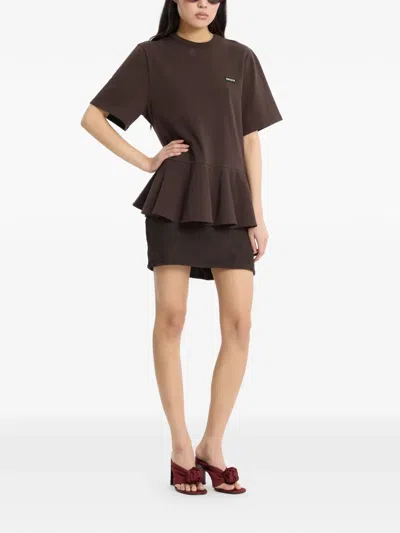 Rotate Birger Christensen T-shirt Mit Schösschen In Brown