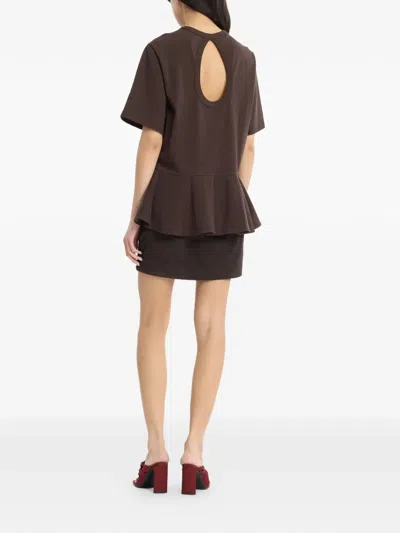 Rotate Birger Christensen T-shirt Mit Schösschen In Brown