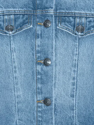 Rotate Birger Christensen Denim Flared Silhouette Button-front Cotton Tank Top In Blue