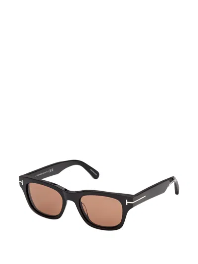 Tom Ford T-hinge Rectangle-frame Sunglasses In Brown