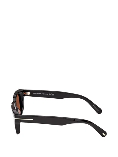 Tom Ford T-hinge Rectangle-frame Sunglasses In Brown
