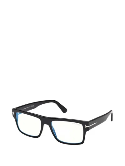 Tom Ford T-logo Rectangle-frame Glasses In Black