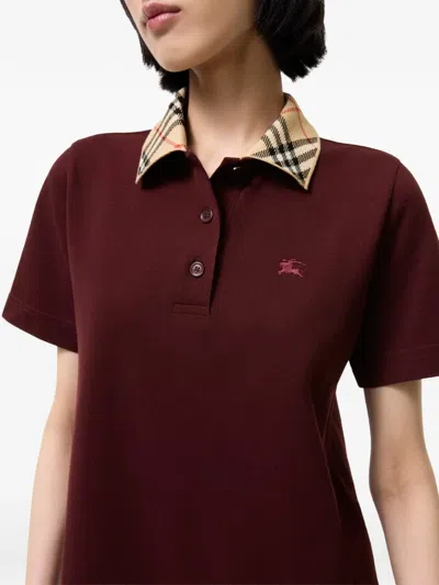 Burberry Dress Checked Collar Short Sleeves Design In Burgundy