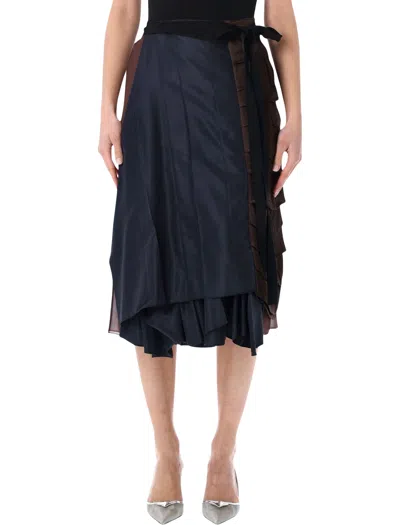 Prada Asymmetric Patchwork Skirt In Virgin Wool, Blue In Multi