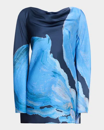 Significant Other Alis Long-sleeve Satin Mini Dress In Blue
