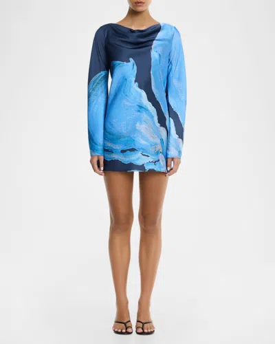 Significant Other Alis Long-sleeve Satin Mini Dress In Blue
