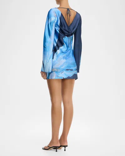 Significant Other Alis Long-sleeve Satin Mini Dress In Blue