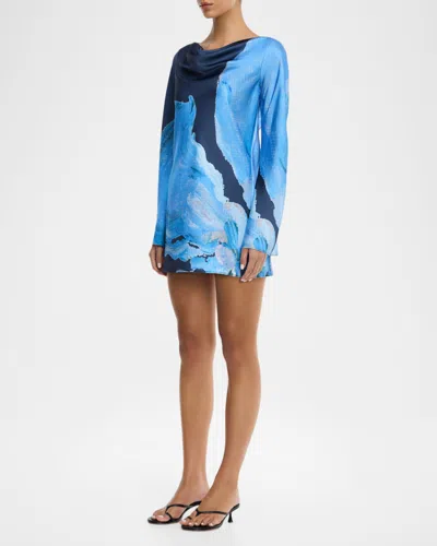 Significant Other Alis Long-sleeve Satin Mini Dress In Blue