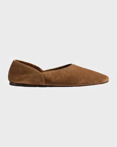 Khaite Jane Classic Suede And Python Print Ballet Flats In Brown