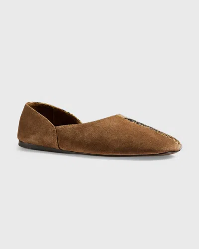 Khaite Jane Classic Suede And Python Print Ballet Flats In Brown